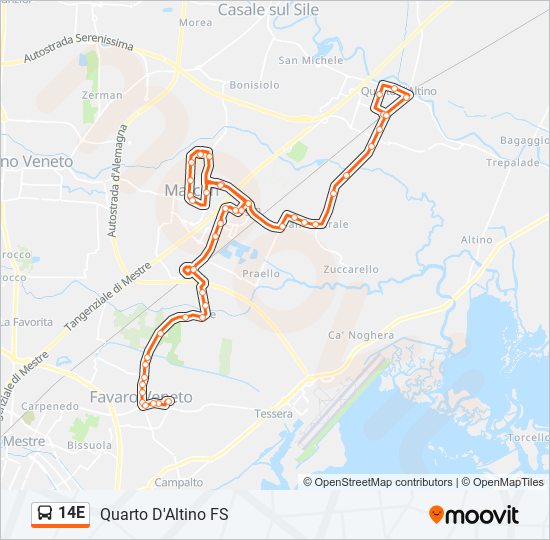 Percorso linea bus 14E