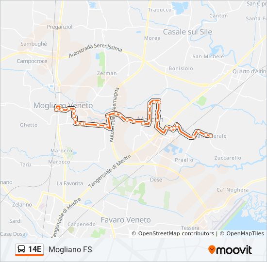 Percorso linea bus 14E