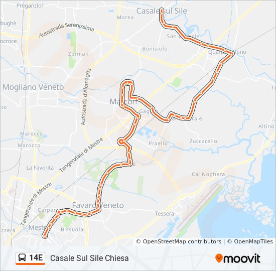 Percorso linea bus 14E