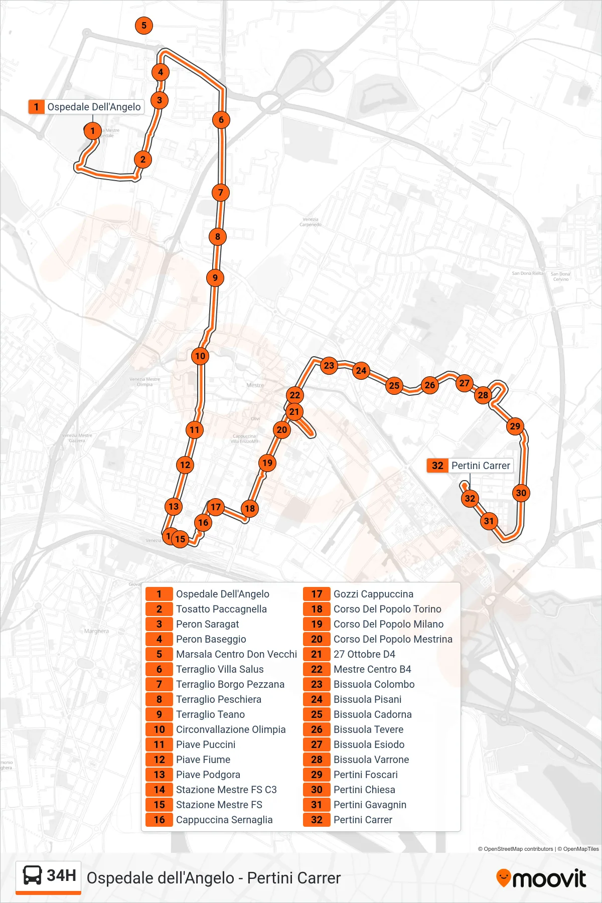 Linea 34H bus (Pertini Carrer) - Percorsi e fermate sulla mappa