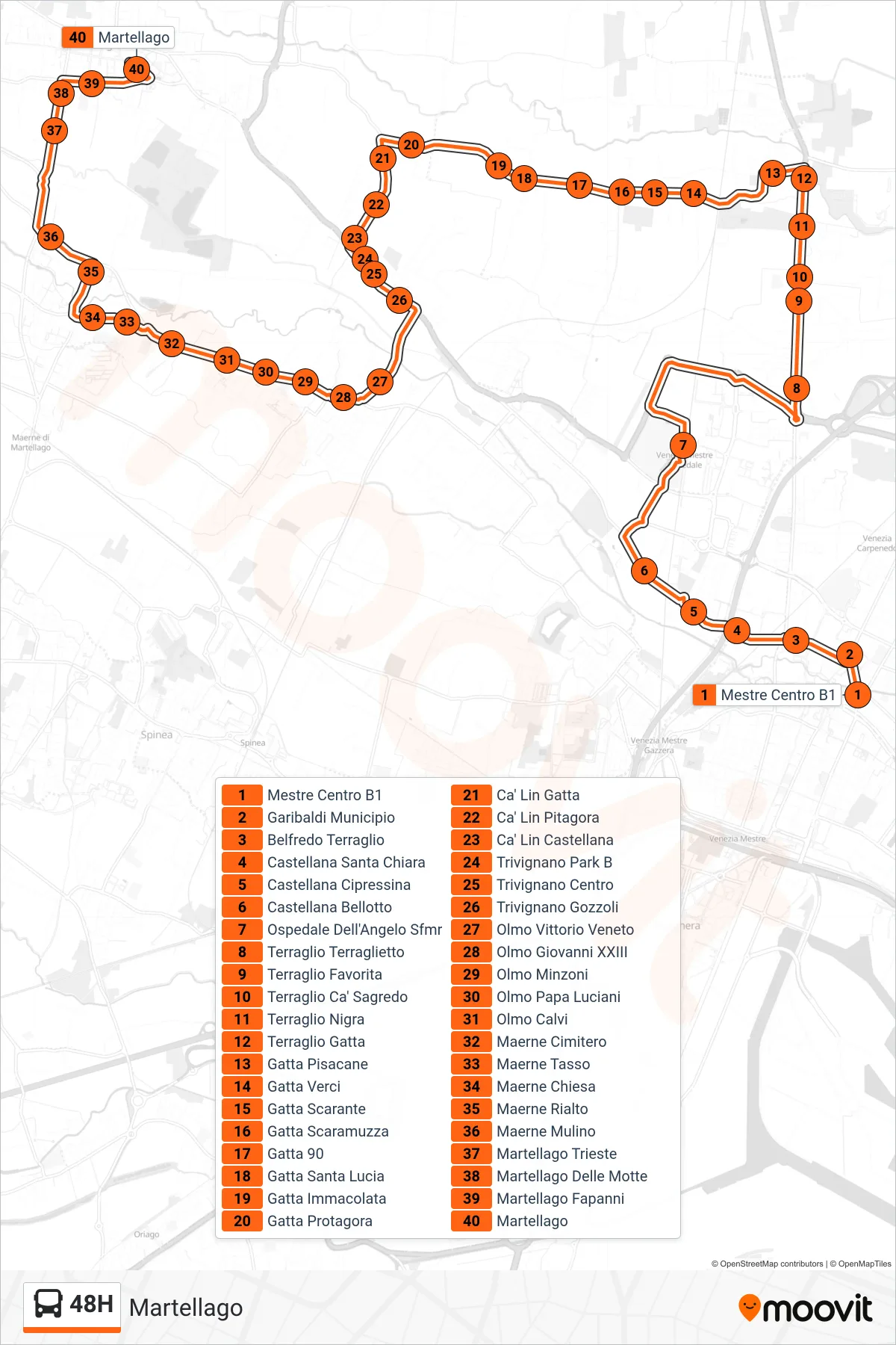 Linea 48H  bus (Martellago) - Percorsi e fermate sulla mappa
