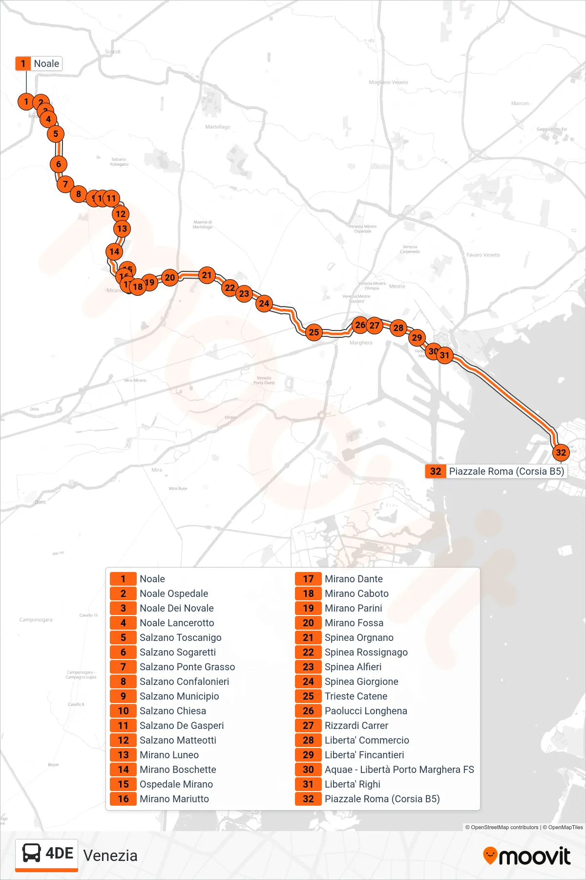 Linea 4DE  bus (Venezia) - Percorsi e fermate sulla mappa