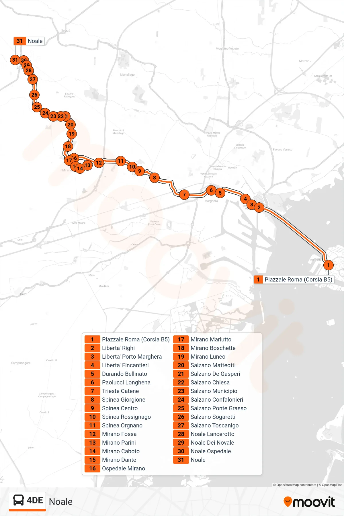 Linea 4DE  bus (Noale) - Percorsi e fermate sulla mappa