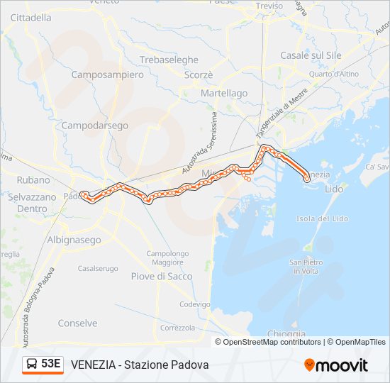 Percorso linea bus 53E