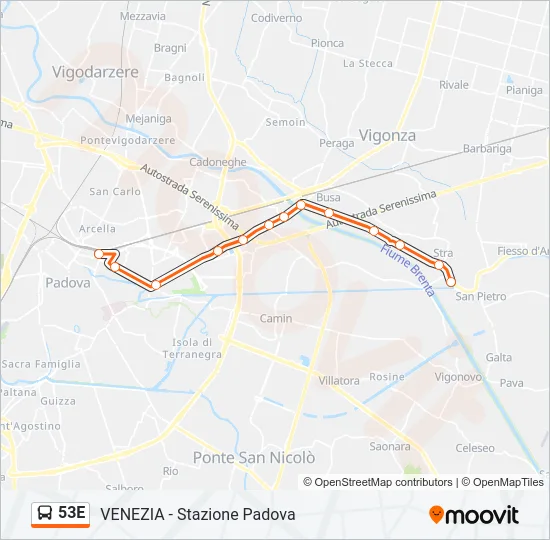 53E Bus Line Map