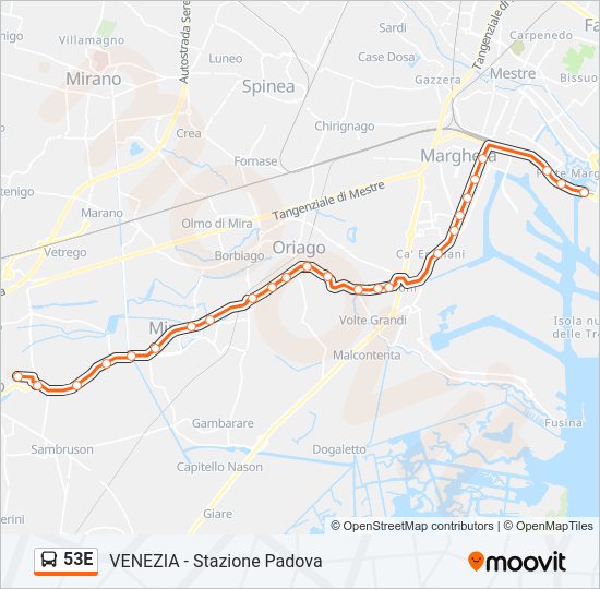 Percorso linea bus 53E