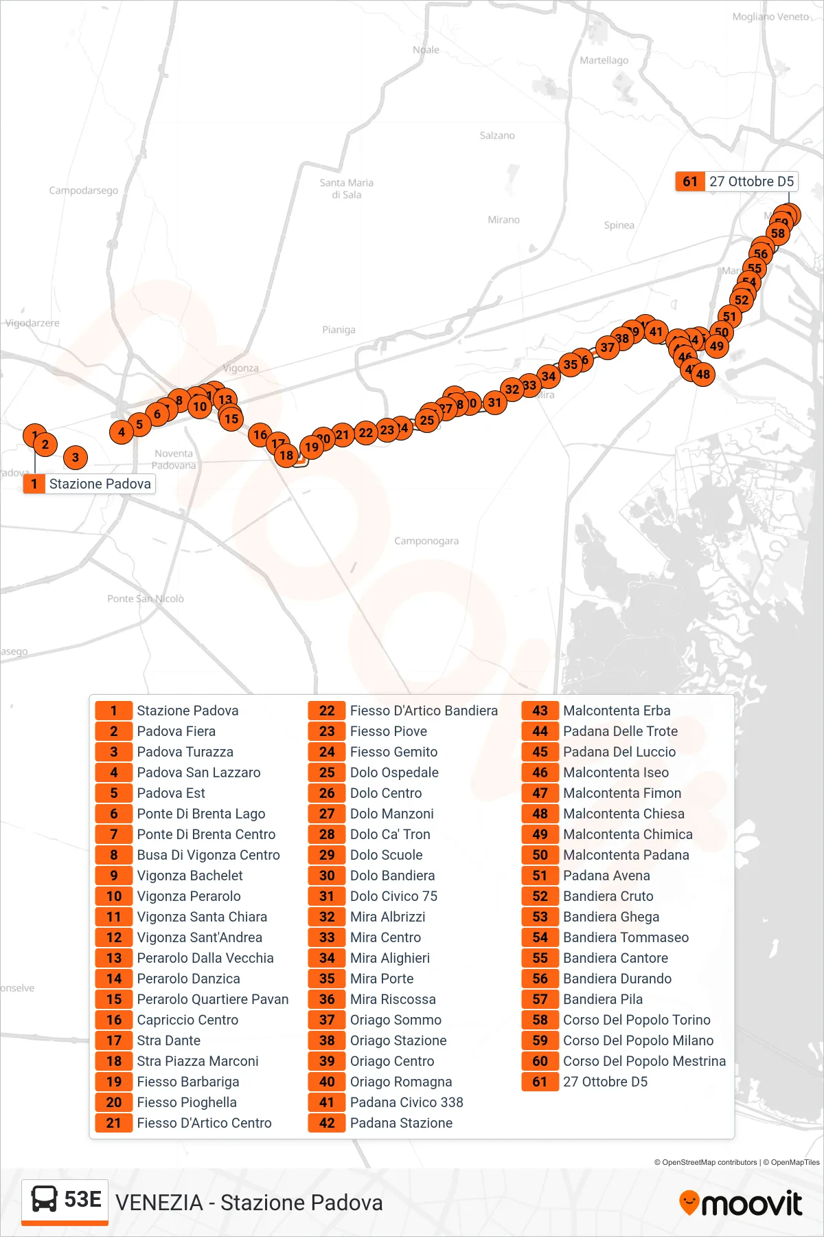 Linea 53E bus (27 Ottobre D5) - Percorsi e fermate sulla mappa