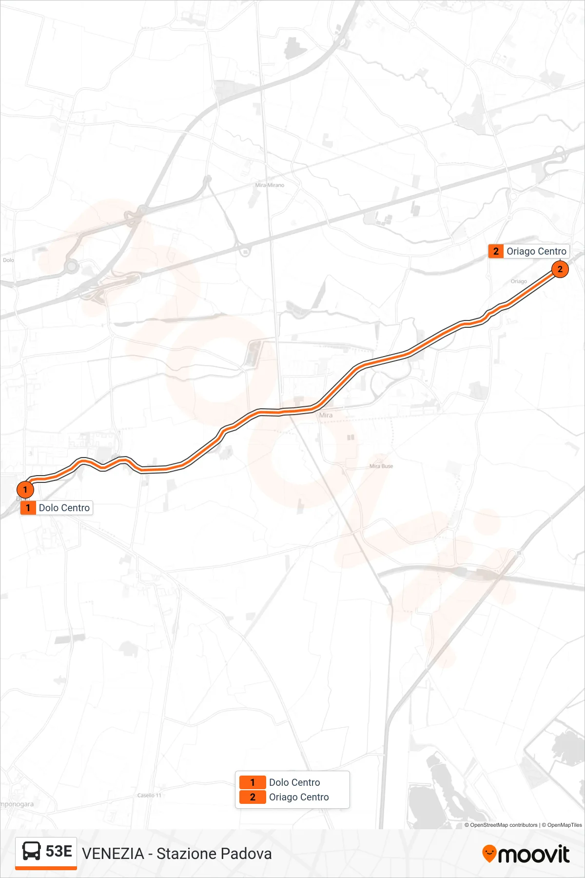 Linea 53E  bus (Oriago Centro) - Percorsi e fermate sulla mappa