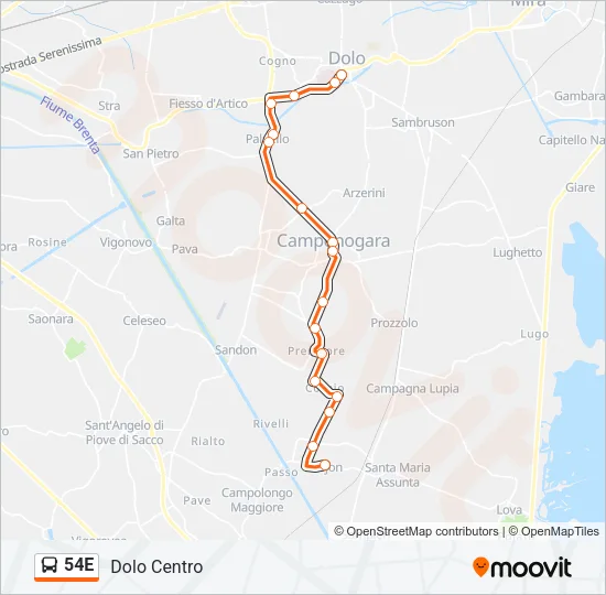 54E Bus Line Map