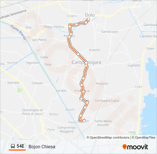 54E Bus Line Map