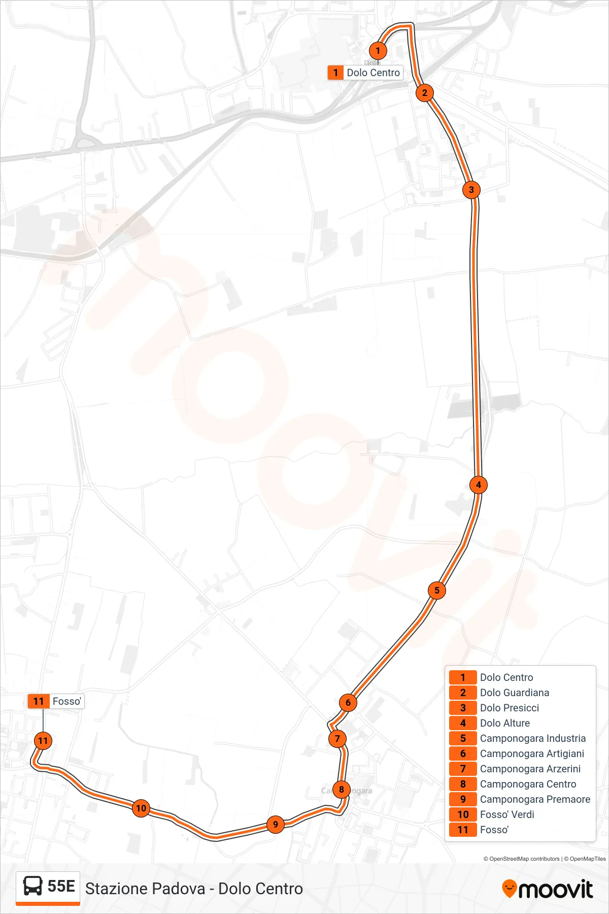 Linea 55E bus (Fosso') - Percorsi e fermate sulla mappa