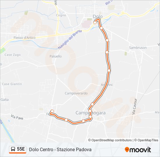 Percorso linea bus 55E