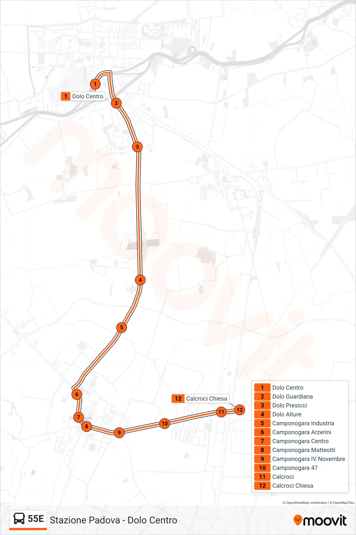 Linea 55E bus (Calcroci Chiesa) - Percorsi e fermate sulla mappa