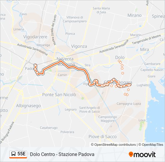 Percorso linea bus 55E