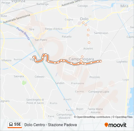 55E Bus Line Map