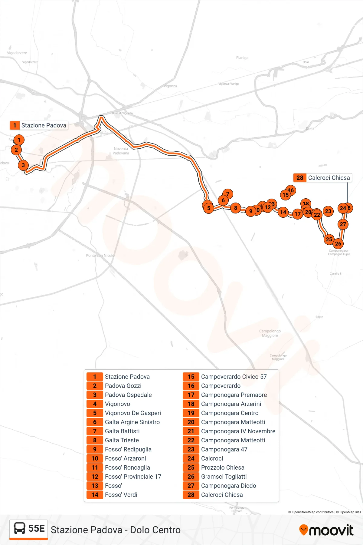 Linea 55E bus (Calcroci Chiesa) - Percorsi e fermate sulla mappa