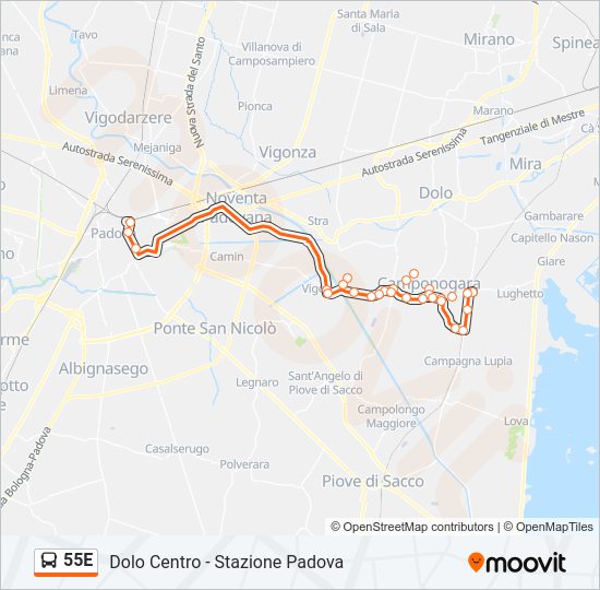 Percorso linea bus 55E