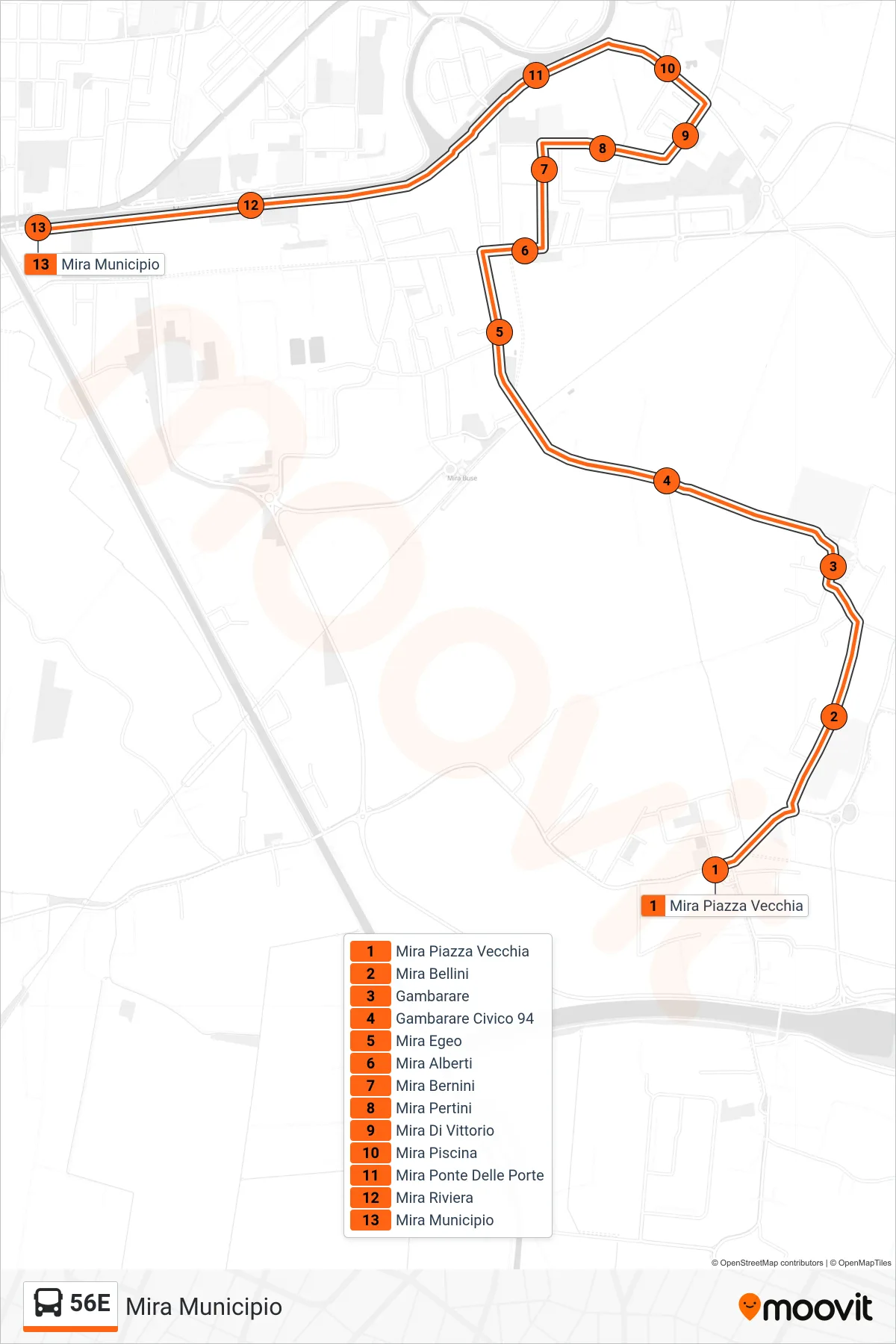 Linea 56E bus (Mira Municipio) - Percorsi e fermate sulla mappa