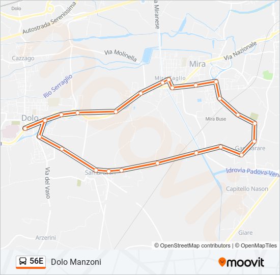 56E bus Line Map