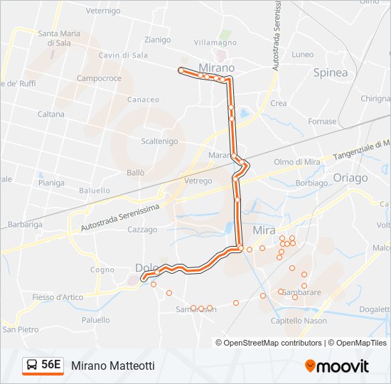 56E bus Line Map