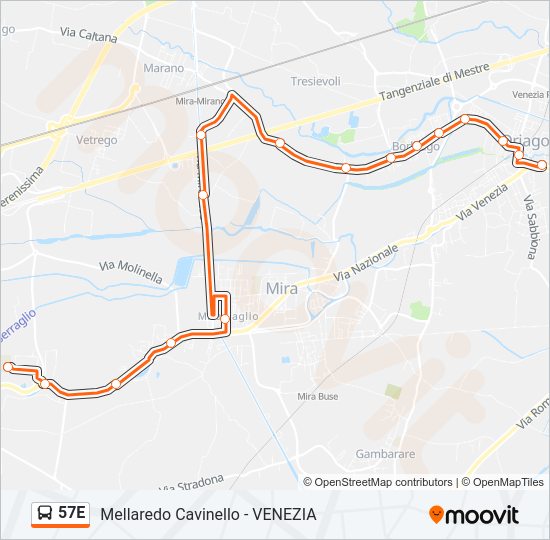 Percorso linea bus 57E