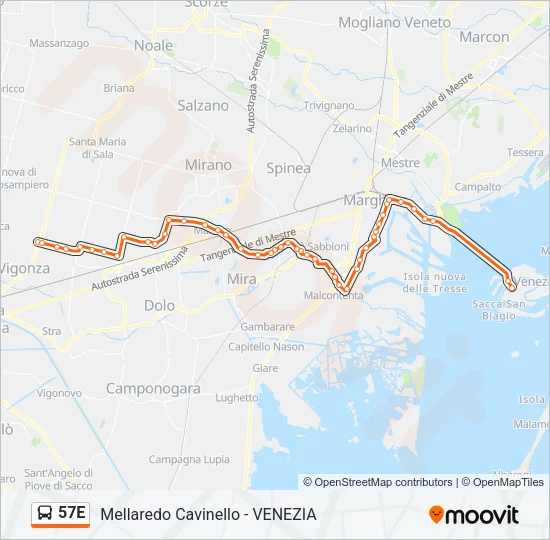 57E Bus Line Map