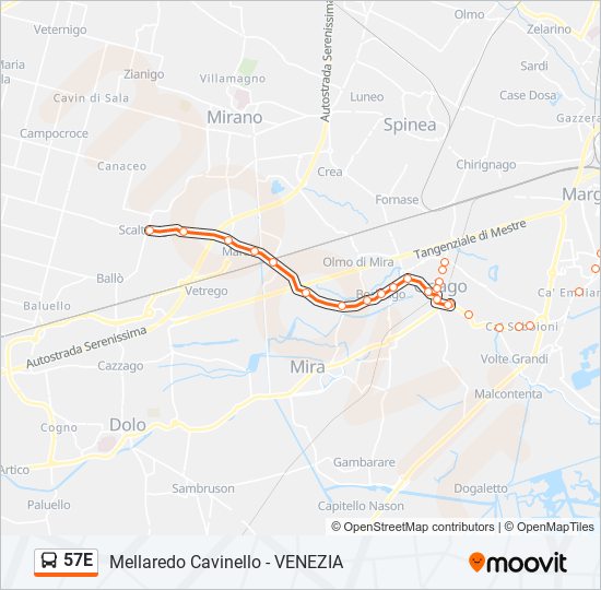 57E bus Line Map