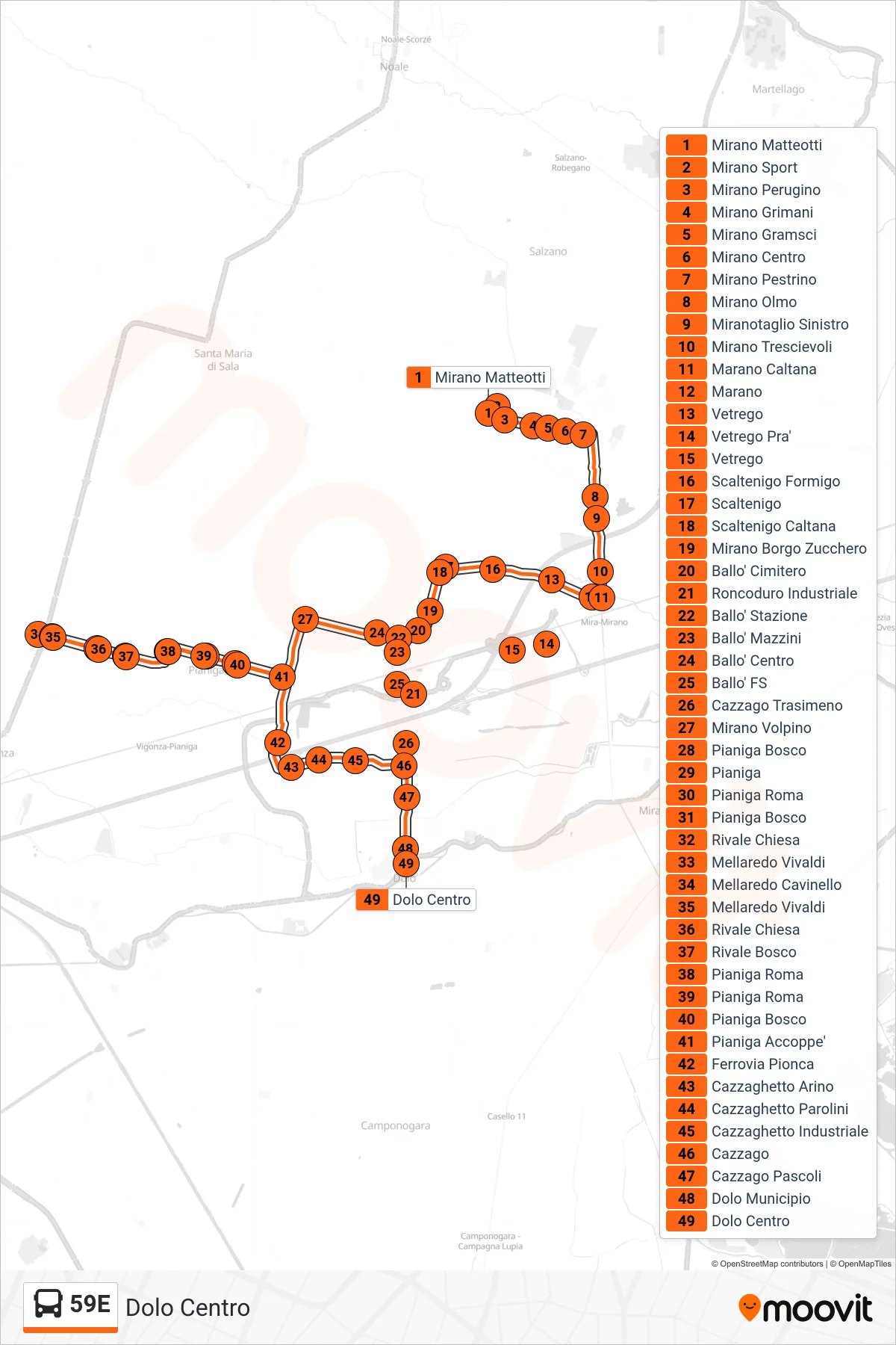 Linea 59E bus (Dolo Centro) - Percorsi e fermate sulla mappa