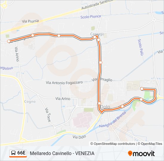 Percorso linea bus 66E