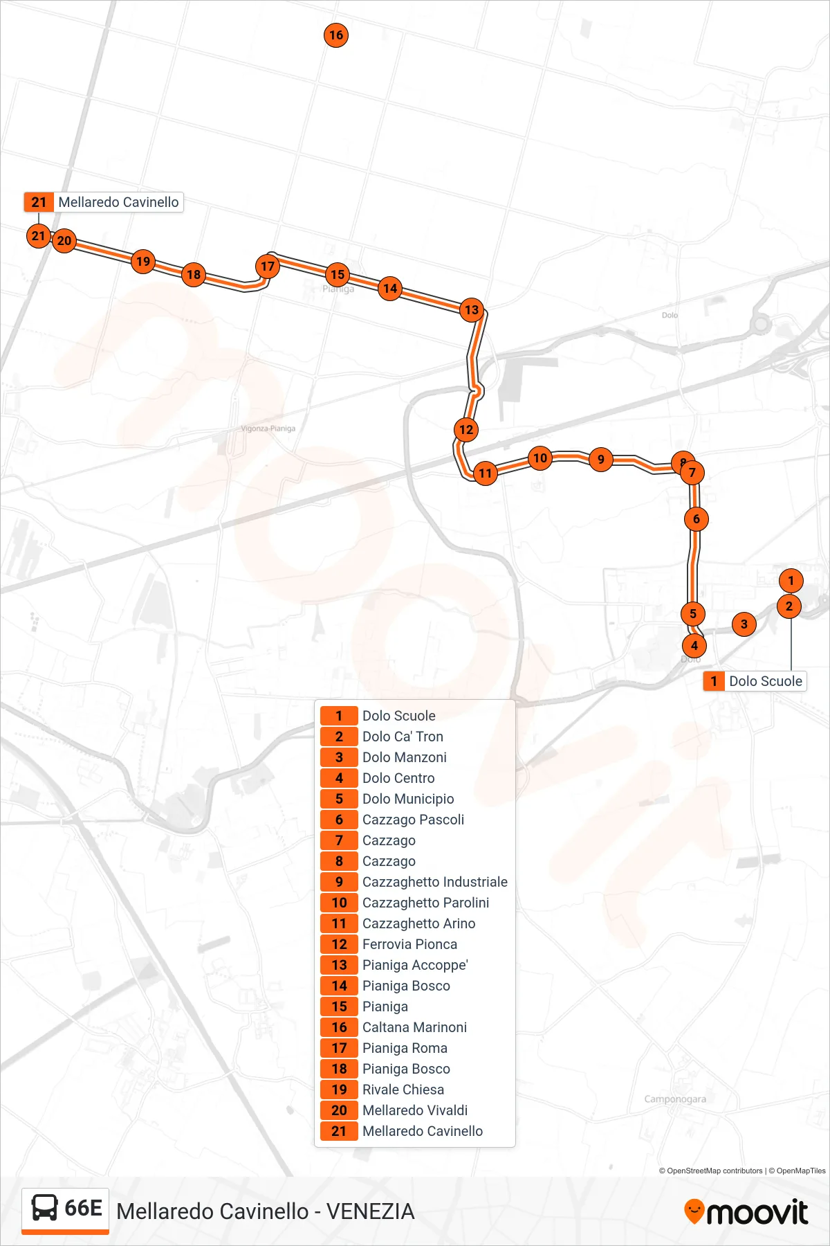 Linea 66E bus (Mellaredo Cavinello) - Percorsi e fermate sulla mappa