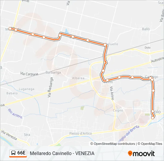 Percorso linea bus 66E