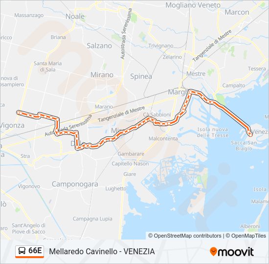 Percorso linea bus 66E