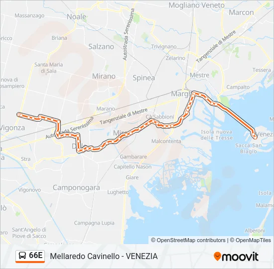 66E Bus Line Map