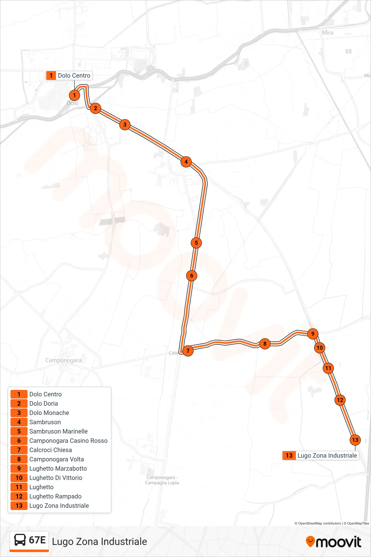 Linea 67E  bus (Lugo Zona Industriale) - Percorsi e fermate sulla mappa
