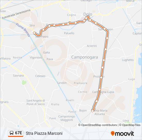 Percorso linea bus 67E