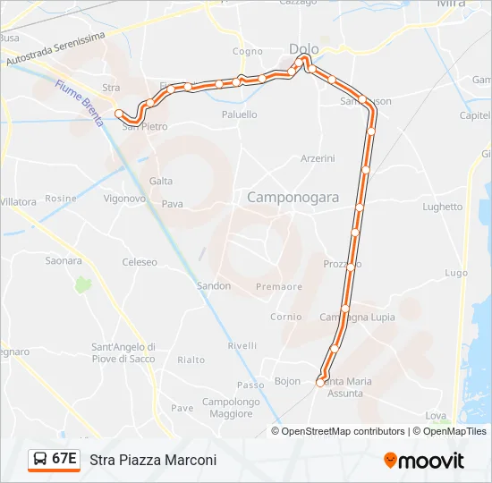 67E Bus Line Map
