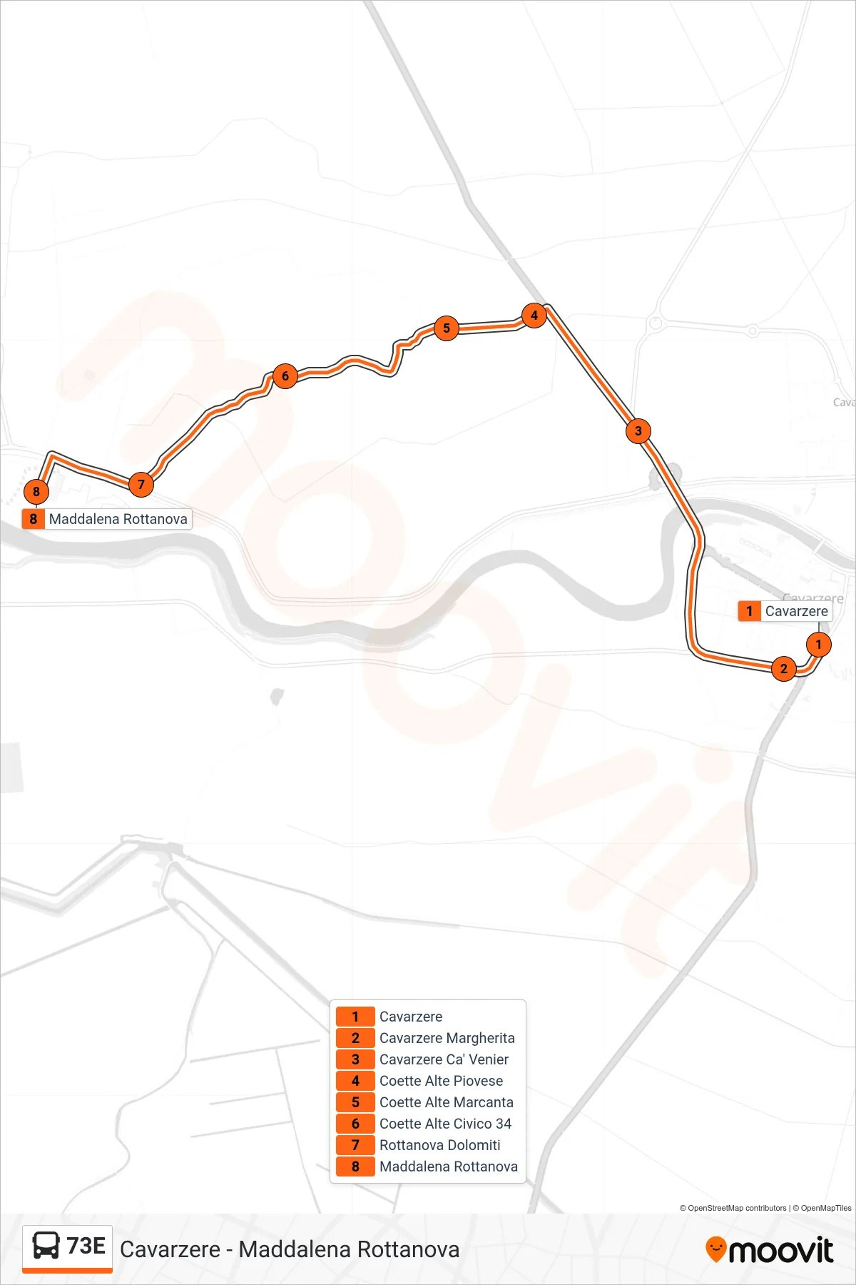 Linea 73E bus (Maddalena Rottanova) - Percorsi e fermate sulla mappa
