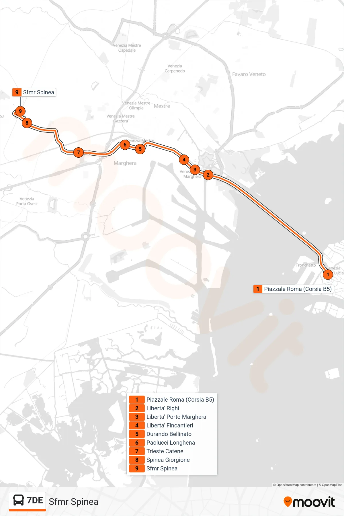 Linea 7DE  bus (Sfmr Spinea) - Percorsi e fermate sulla mappa