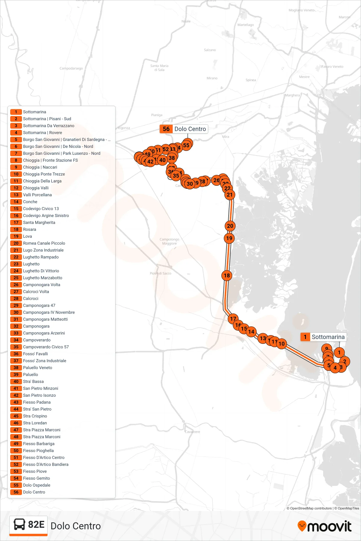 Linea 82E bus (Dolo Centro) - Percorsi e fermate sulla mappa