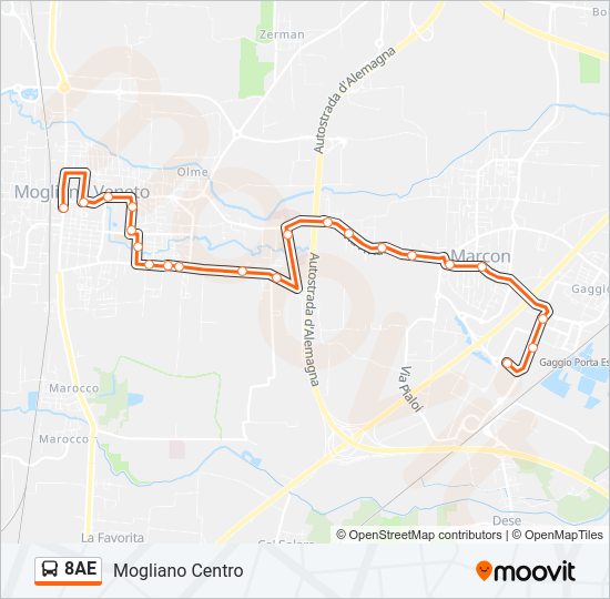 Percorso linea bus 8AE