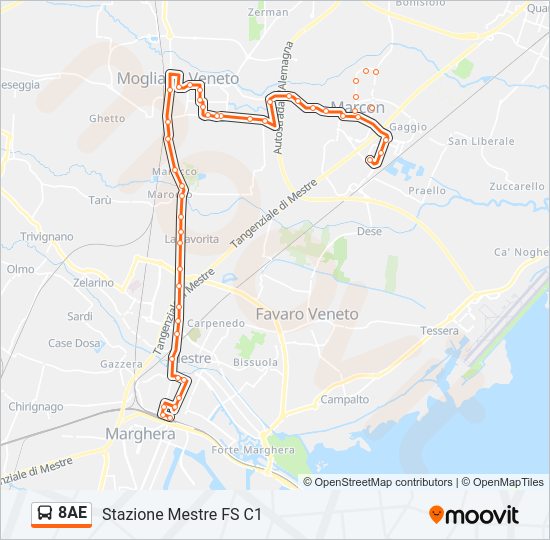 Percorso linea bus 8AE