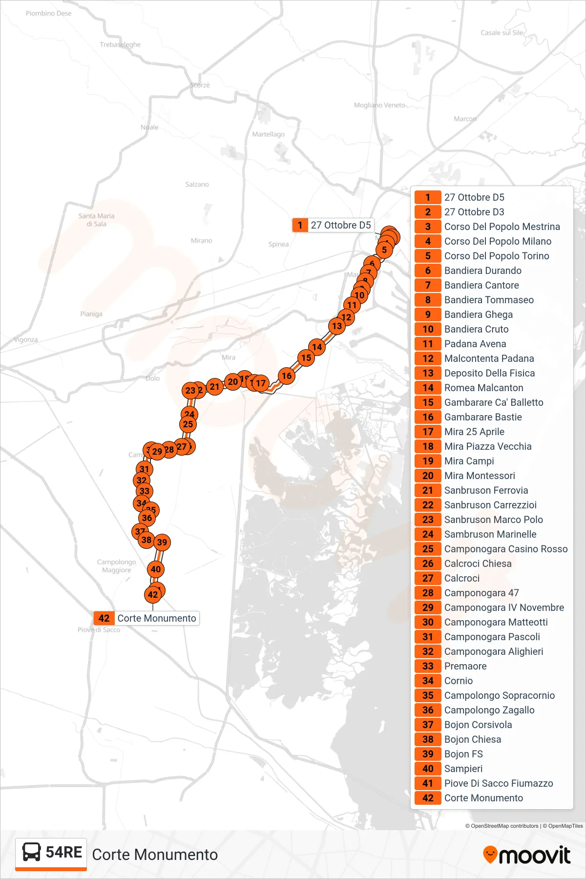 Linea 54RE bus (Corte Monumento) - Percorsi e fermate sulla mappa