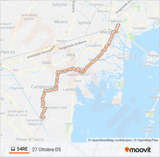54RE Bus Line Map