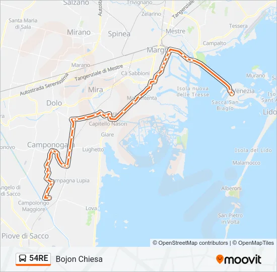 54RE Bus Line Map