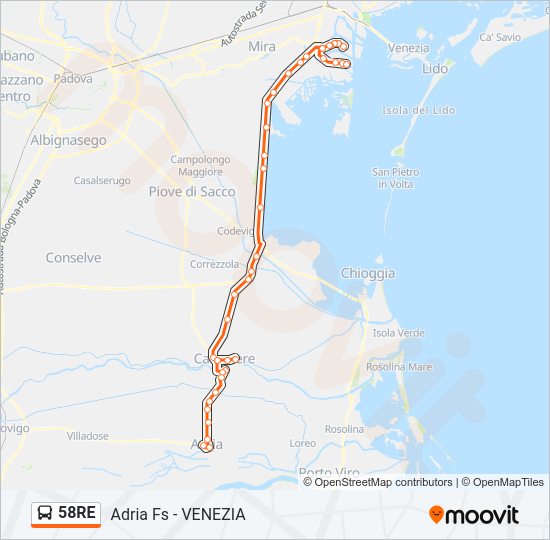 Percorso linea bus 58RE