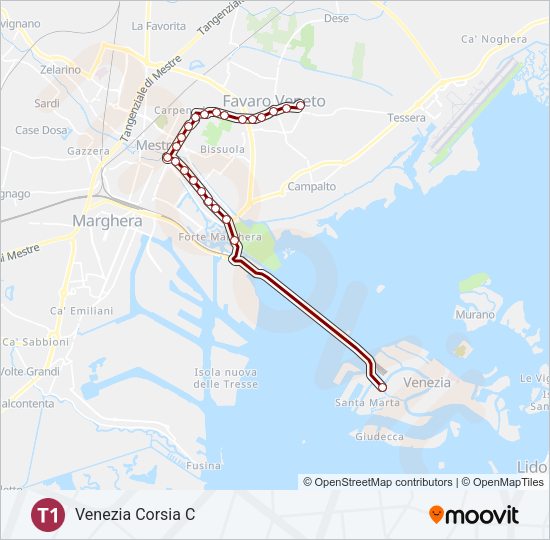 Percorso linea tram T1