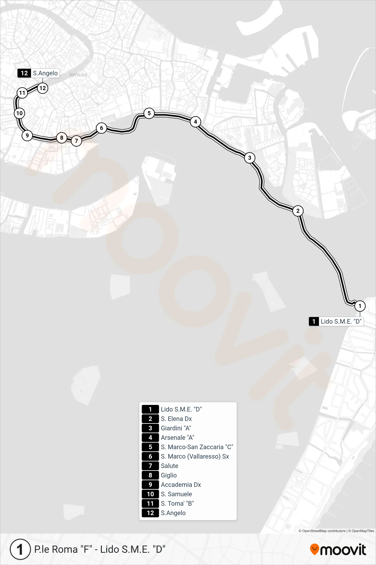 Linea 1 navigazione (S. Angelo) - Percorsi e fermate sulla mappa