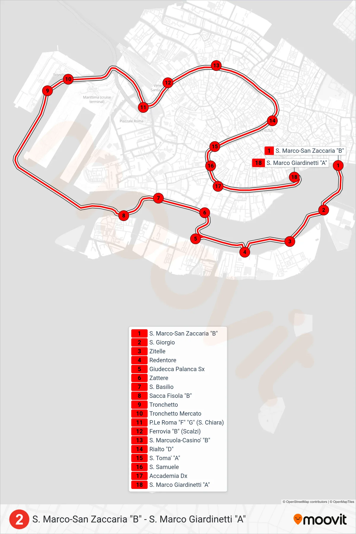 Linea 2  navigazione (S. Marco Giardinetti A) - Percorsi e fermate sulla mappa