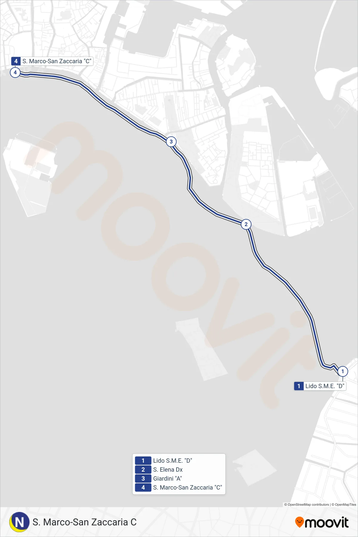 Linea N  navigazione (S. Marco-San Zaccaria C) - Percorsi e fermate sulla mappa
