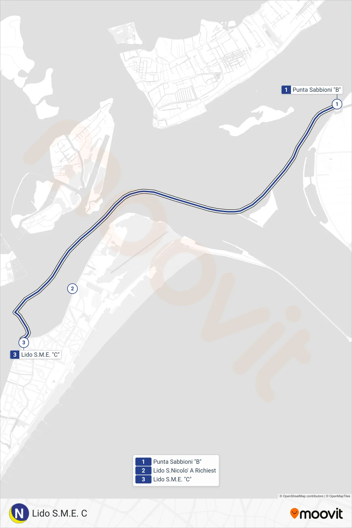 Linea N navigazione (Lido S.M.E. C) - Percorsi e fermate sulla mappa